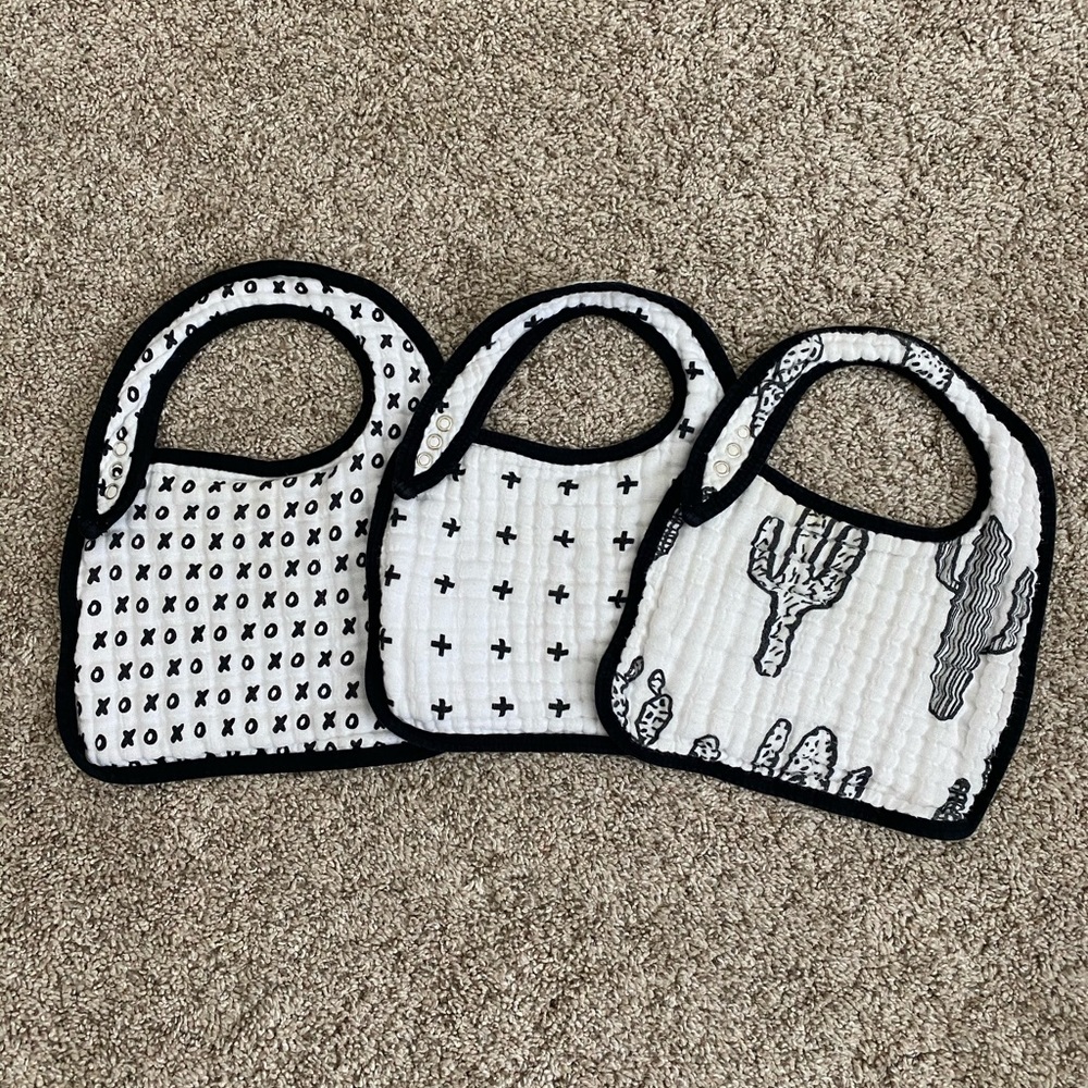Bundle of 3- Modern Burlap Bibs - organic cotton monochrome black and white